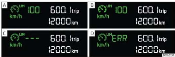 A LIM km/h 100 600. ltrip 12000km B LIM km/h 100 600. ltrip 12000km C LIM km/h --- 600. ltrip 12000km D LIM ERR km/h 600. ltrip 12000km B3V-0197