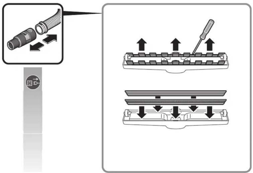 Diagram illustrating the process of inserting a cable into a device, showing step-by-step assembly and component movement.