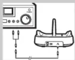 Diagram showing a device connected to a device with labeled ports and connections, including a pointer and ground symbol.