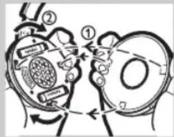 Diagram illustrating mechanical components with numbered labels and directional arrows indicating motion or assembly.