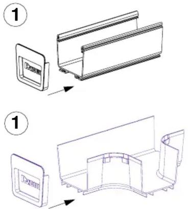 Technical diagram showing two views of a mechanical component with labeled parts and directional arrows