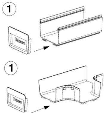 Technical diagram showing two-step assembly steps of a device with labeled components and directional arrows