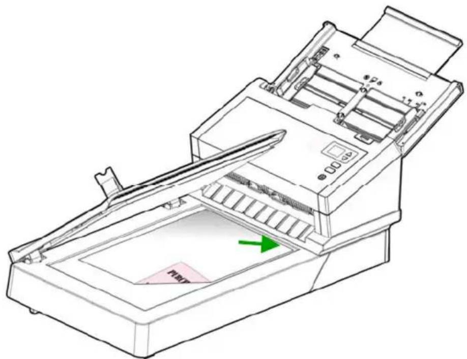 Line drawing of a printer with a green arrow indicating a component or process, no text or symbols present.