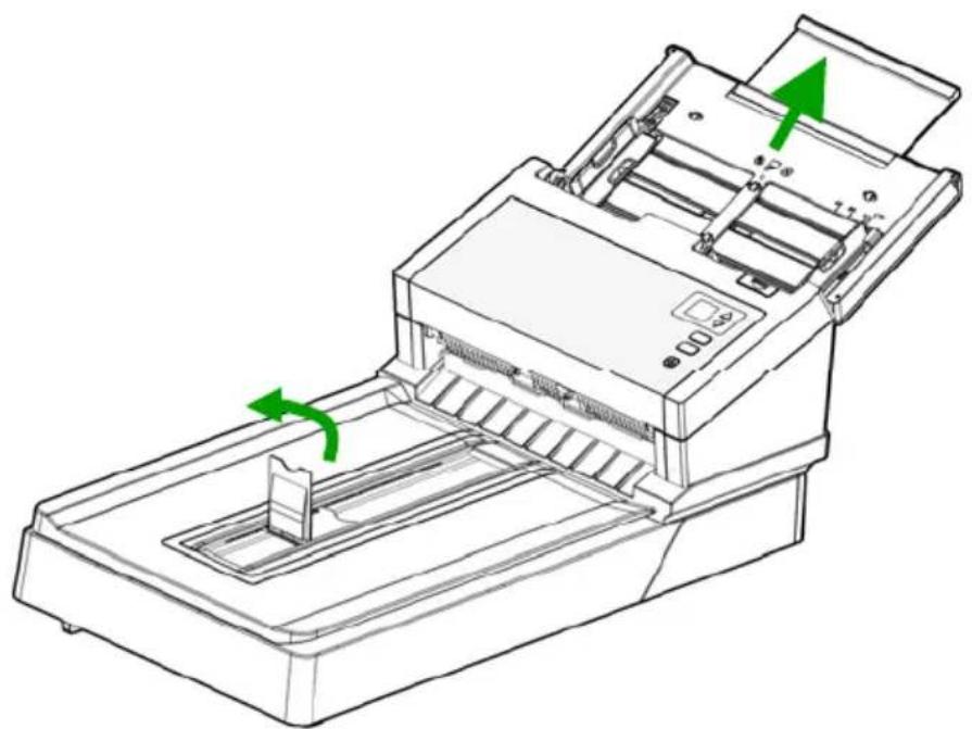 Line drawing of a printer with green arrows indicating motion or rotation, no text or symbols present