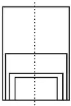 Simple geometric diagram with three stacked rectangles and a vertical dotted line (no text or symbols)