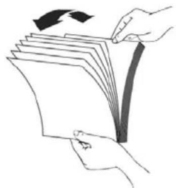 Illustration of a hand holding a stack of documents with a curved arrow indicating rotation (no text or symbols)