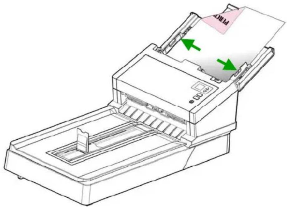 Line drawing of a printer with green arrows indicating file orientation (no text or symbols)