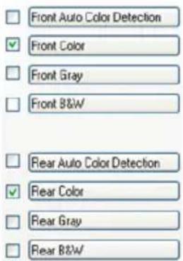 Front Auto Color Detection ✓ Front Color □ Front Gray □ Front B&W □ Rear Auto Color Detection ✓ Rear Color □ Rear Gray □ Rear B&W