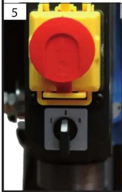 Close-up of a yellow and red industrial control switch with labeled terminals (I, D, R), no readable text or symbols beyond labels