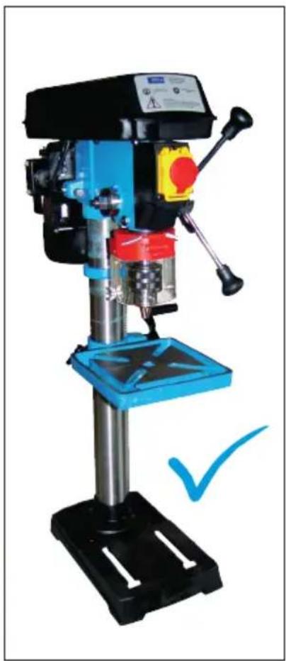 Industrial drill press machine with blue and black components, no visible text or symbols