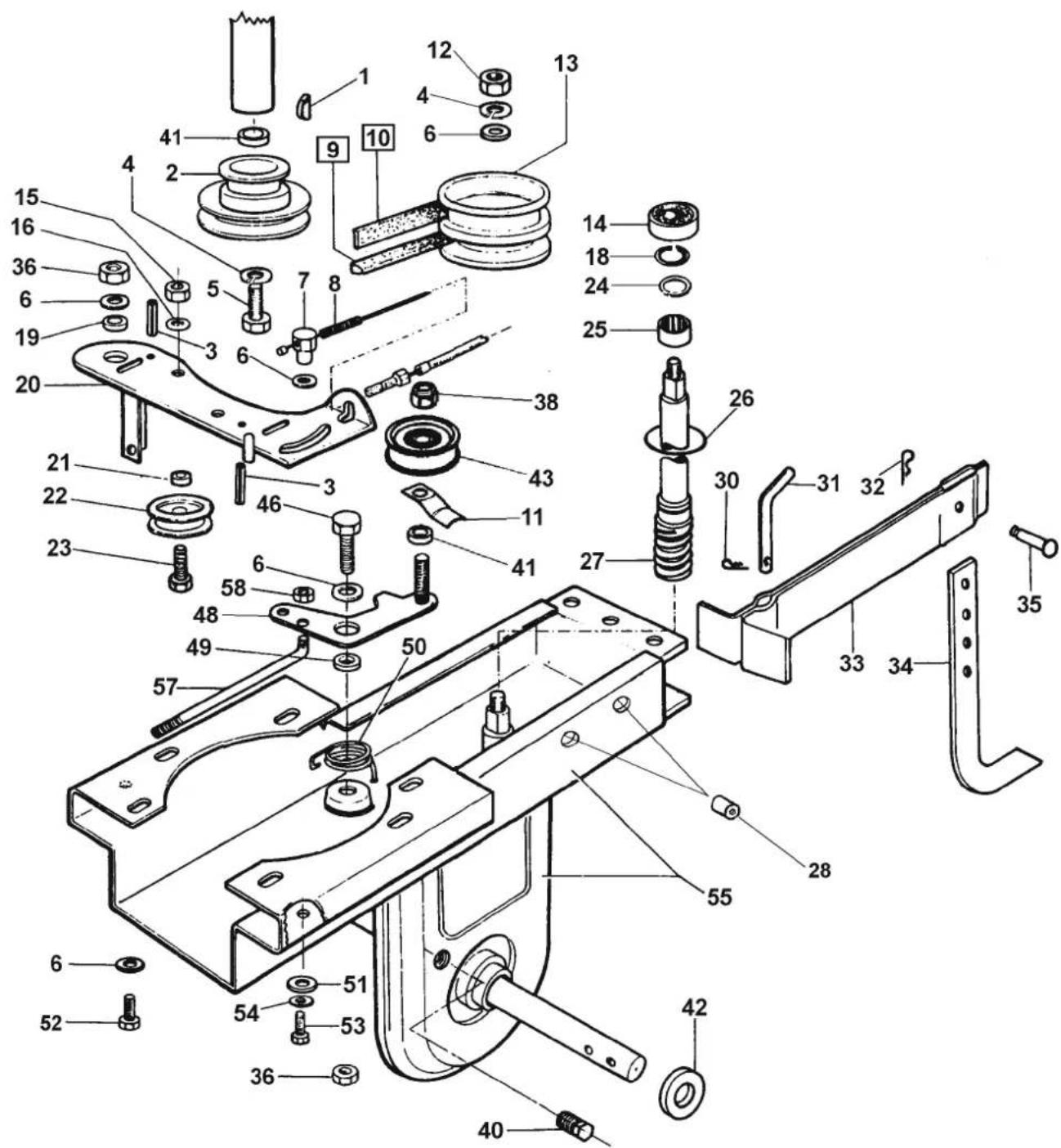 Exploded view diagram of a mechanical assembly with numbered parts for identification