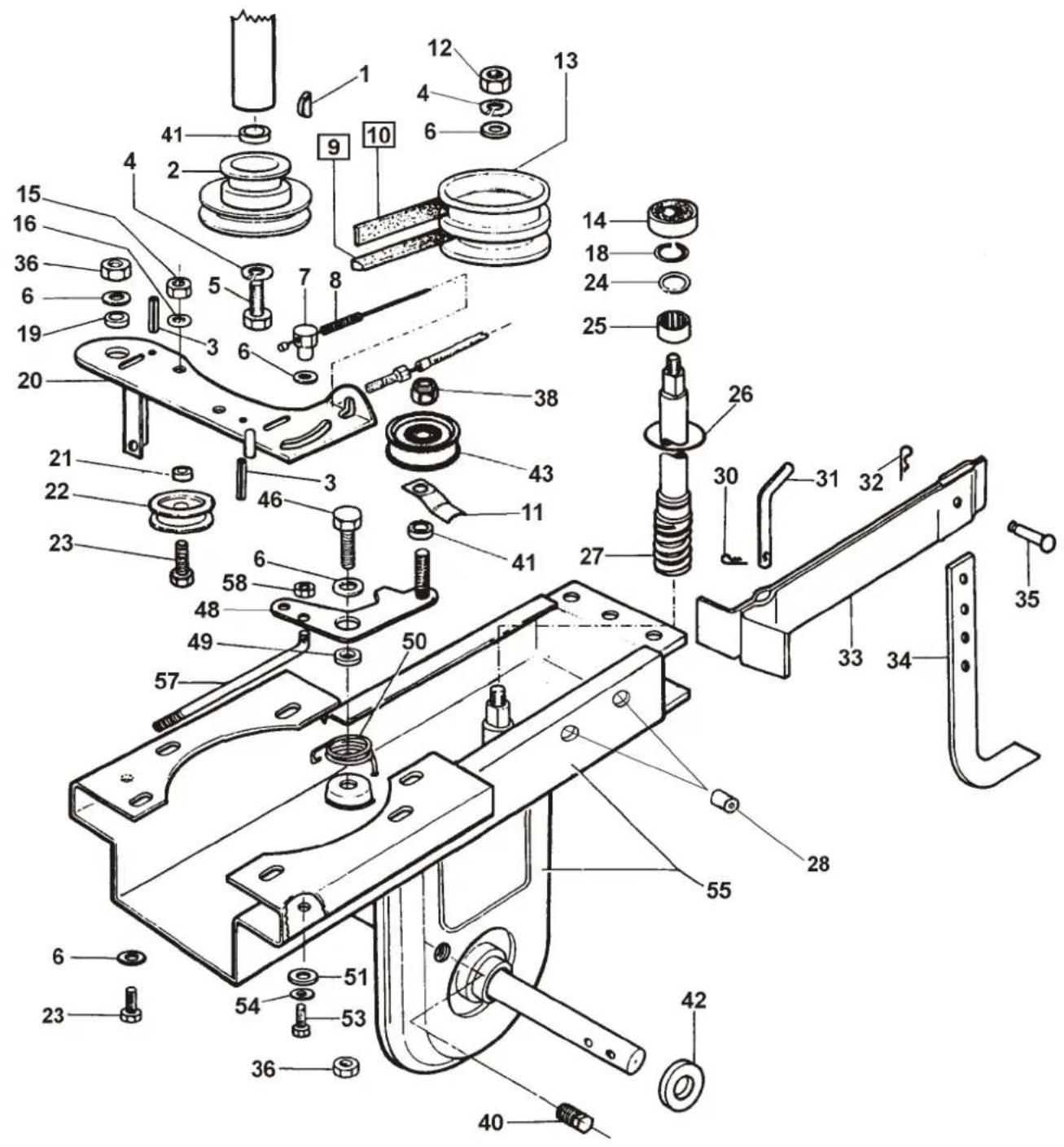Exploded view diagram of a mechanical assembly with numbered parts for identification