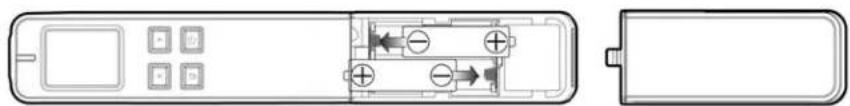 Diagram of a remote control panel with battery and indicator lights (no text or symbols)