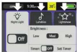 Night Light Lullabins Lightsnow Brightness : Low Med High Off Timer: Off Set Timer
