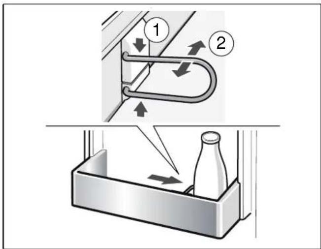 Diagram illustrating a mechanical or piping system with labeled components and directional arrows, including a bottle in a container.