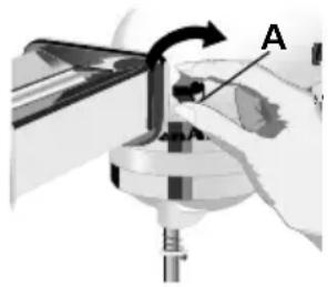 Close-up of a hand operating a mechanical device with a curved arrow indicating rotation (no text or symbols visible)