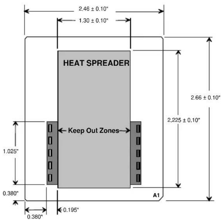 HEAT SPREADER Keep Out Zones 2.46 ± 0.10" 1.30 ± 0.10" 2.66 ± 0.10" 2.225 ± 0.10" 1.025" 0.380" 0.380" 0.195" A1