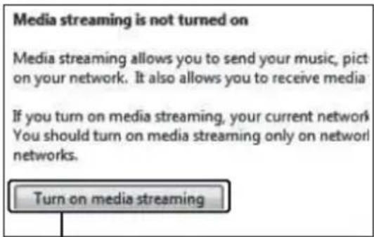 Media streaming is not turned on Media streaming allows you to send your music, pict on your network. It also allows you to receive media If you turn on media streaming, your current network You should turn on media streaming only on network networks. Turn on media streaming