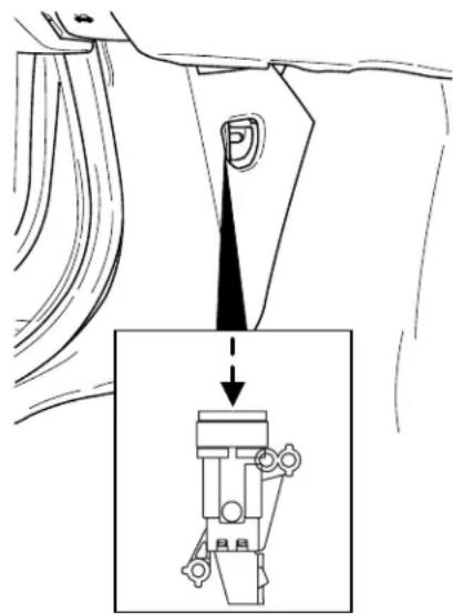 Technical diagram showing a mechanical assembly with a highlighted section and directional arrow indicating motion or force.