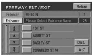 FREEWAY ENT/EXIT Return Freeway M-10 N 1 Entrance Please Select Entrance Name 28 1ST ST ABBOTT ST BAGLEY ST Dist. CONGRESS ST W A-Z