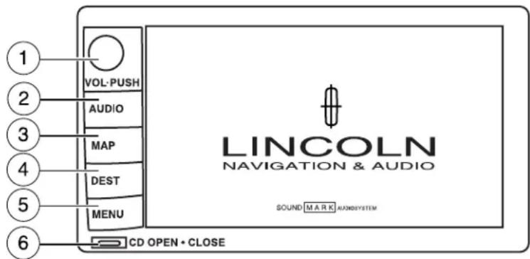 1 2 3 4 5 6 VOL-PUSH AUDIO MAP DEST MENU CD OPEN • CLOSE LINCOLN NAVIGATION & AUDIO SOUND MARK AUDIO SYSTEM