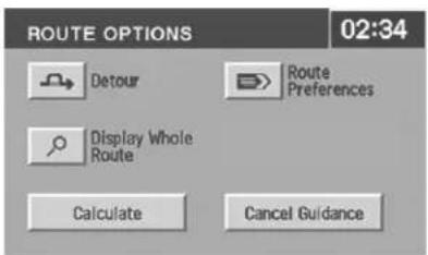 ROUTE OPTIONS 02:34 Detour Route Preferences Display Whole Route Calculate Cancel Guidance
