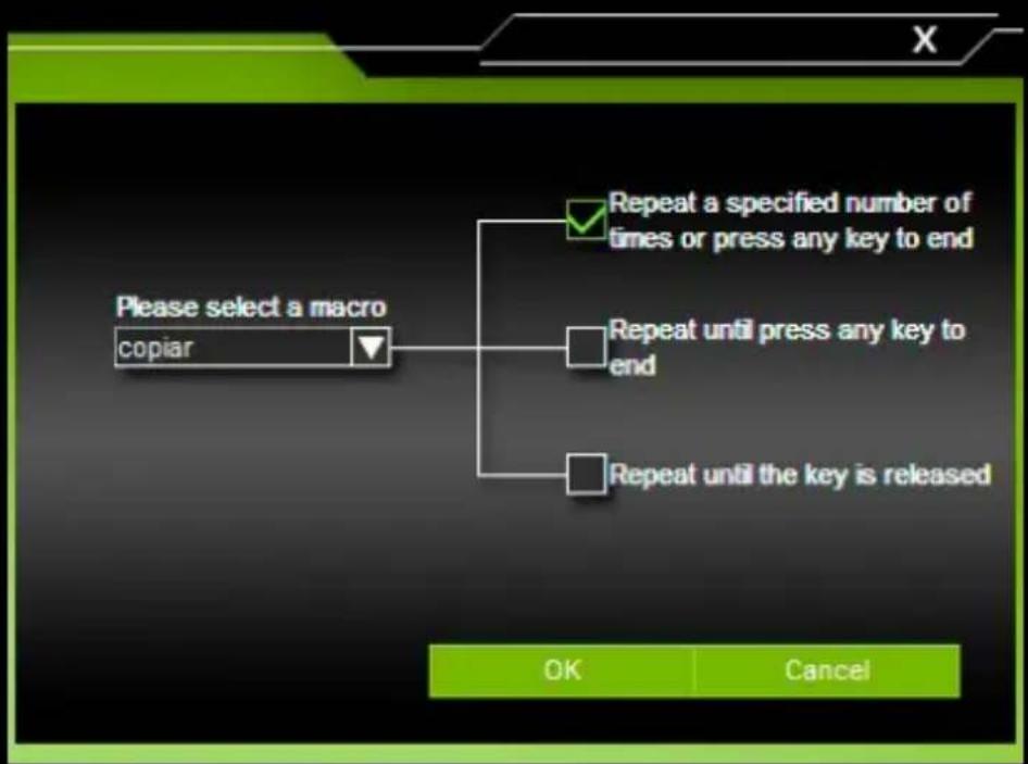 Please select a macro copiar Repeat a specified number of times or press any key to end Repeat until press any key to end Repeat until the key is released OK Cancel