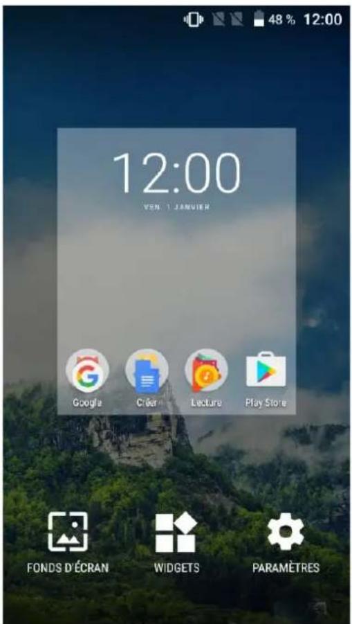 12:00 VEN 1 JANUER Google Creer Lecture Play Store FONDS D'ÉCRAN WIDGETS PARAMÈTRES