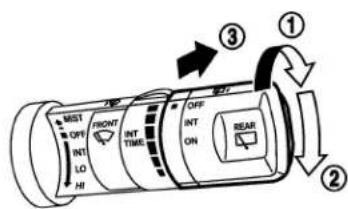 MUST OFF INT LO HI FRONT INT TIME OFF INT ON REAR ③ ① ②