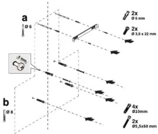 a Ø 6 2x Ø 6 mm 2x Ø 3,9 x 22 mm 15 mm b Ø 8 4x Ø10mm 2x Ø5,5x60 mm