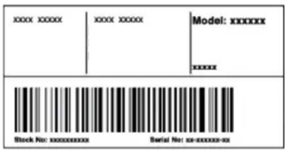 xxxx xxxx xxxx xxxx Model: xxxxxx xxxxx Stock No: xxxxxxxxxxxxx Serial No: xx-xxxxxx-xx