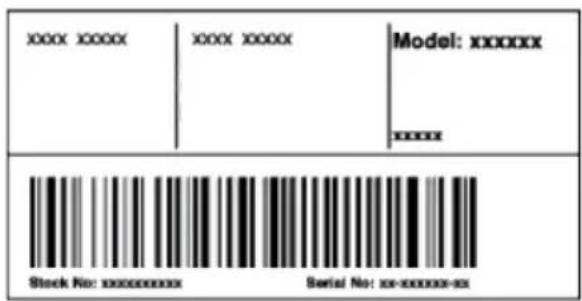 xxxx xxxx xxxx xxxx Model: xxxxxx xxxxx Stock No: xxxxxxxxxxx Serial No: xx-xxxxxxxx-xx