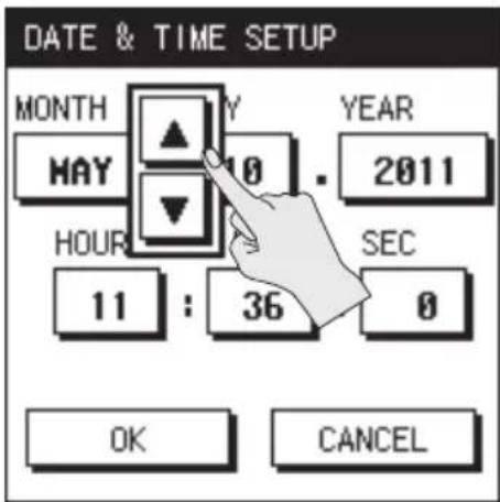 DATE & TIME SETUP MONTH MAY 10 YEAR 2011 HOUR 11 : 36 SEC 0 OK CANCEL