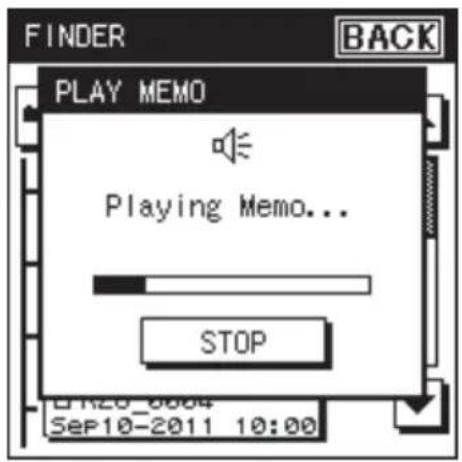 FINDER BACK PLAY MEMO Playing Memo... STOP E:\R20_0004 Sep10-2011 10:00
