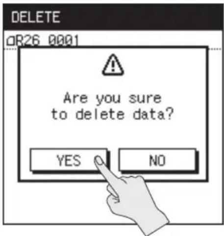 DELETE OR26 0001 Are you sure to delete data? YES NO