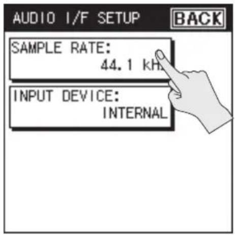 AUDIO I/F SETUP BACK SAMPLE RATE: 44.1 kH INPUT DEVICE: INTERNAL