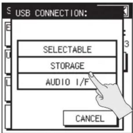 USB CONNECTION: SELECTABLE STORAGE AUDIO I/F CANCEL