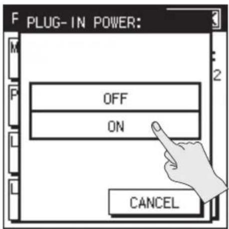 F PLUG-IN POWER: OFF ON CANCEL
