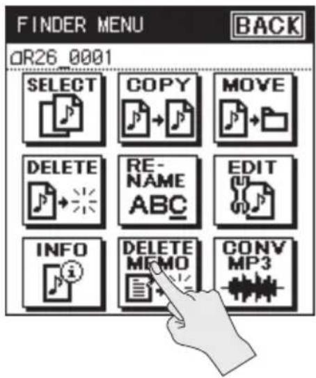 FINDER MENU AR26_0001 BACK SELECT COPY MOVE DELETE RE-NAME EDIT INFO DELETE MEMO CONV MP3