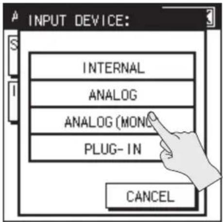 INPUT DEVICE: INTERNAL ANALOG ANALOG (MON) PLUG-IN CANCEL