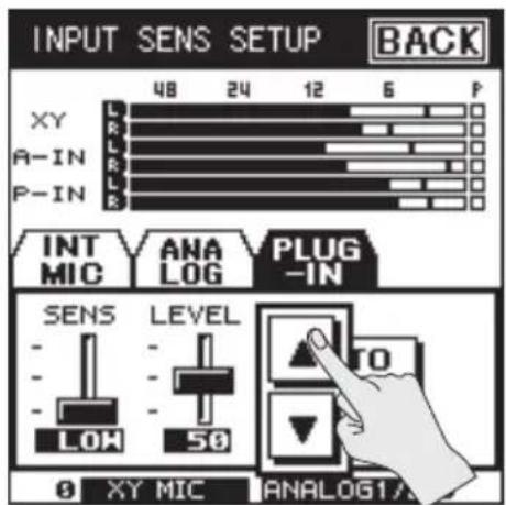 INPUT SENS SETUP BACK XY A-IN P-IN 48 24 12 6 P INT MIC ANALOG PLUG -IN SENS LEVEL LOK 50 TO 9 XY MIC ANALOG1/A
