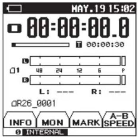 MAY.19 15:02 00:00:00.0 T 00:00:30 L □1 48 24 12 6 P R L: --- R: --- □R26_0001 INFO MON MARK A-B SPEED INTERNAL