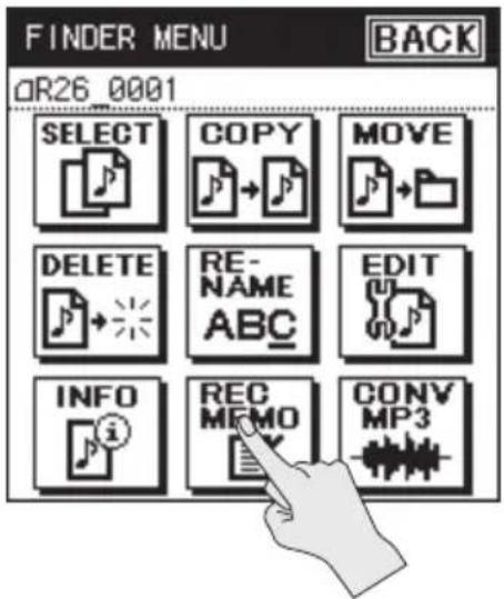 FINDER MENU AR26_0001 BACK SELECT COPY MOVE DELETE RE-NAME EDIT INFO REC MEMO CONV MP3