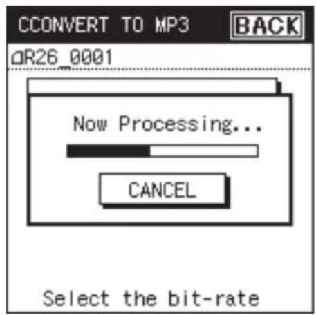 CCONVERT TO MP3 aR26_0001 Back Now Processing... CANCEL Select the bit-rate