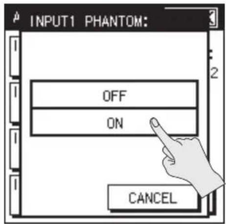 INPUT1 PHANTOM: OFF ON CANCEL