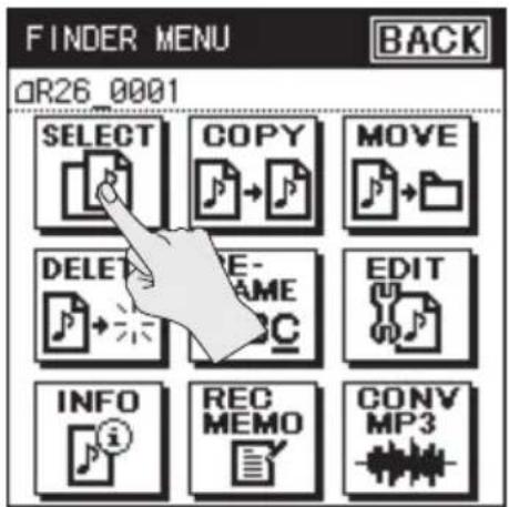 FINDER MENU AR26_0001 BACK SELECT COPY MOVE DELETE E-AME EDIT INFO REC MEMO CONV MP3