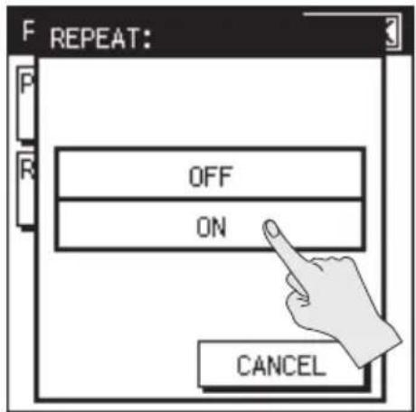 F REPEAT: OFF ON CANCEL