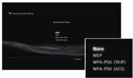 None WEP WPA-PSK (TKIP) WPA-PSK (AES)