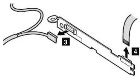 Diagram of a cable connector with labeled parts 3 and 4, showing cable routing and connector placement.