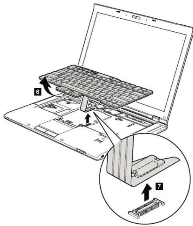 Laptop interior diagram showing labeled components with numbered arrows indicating assembly steps